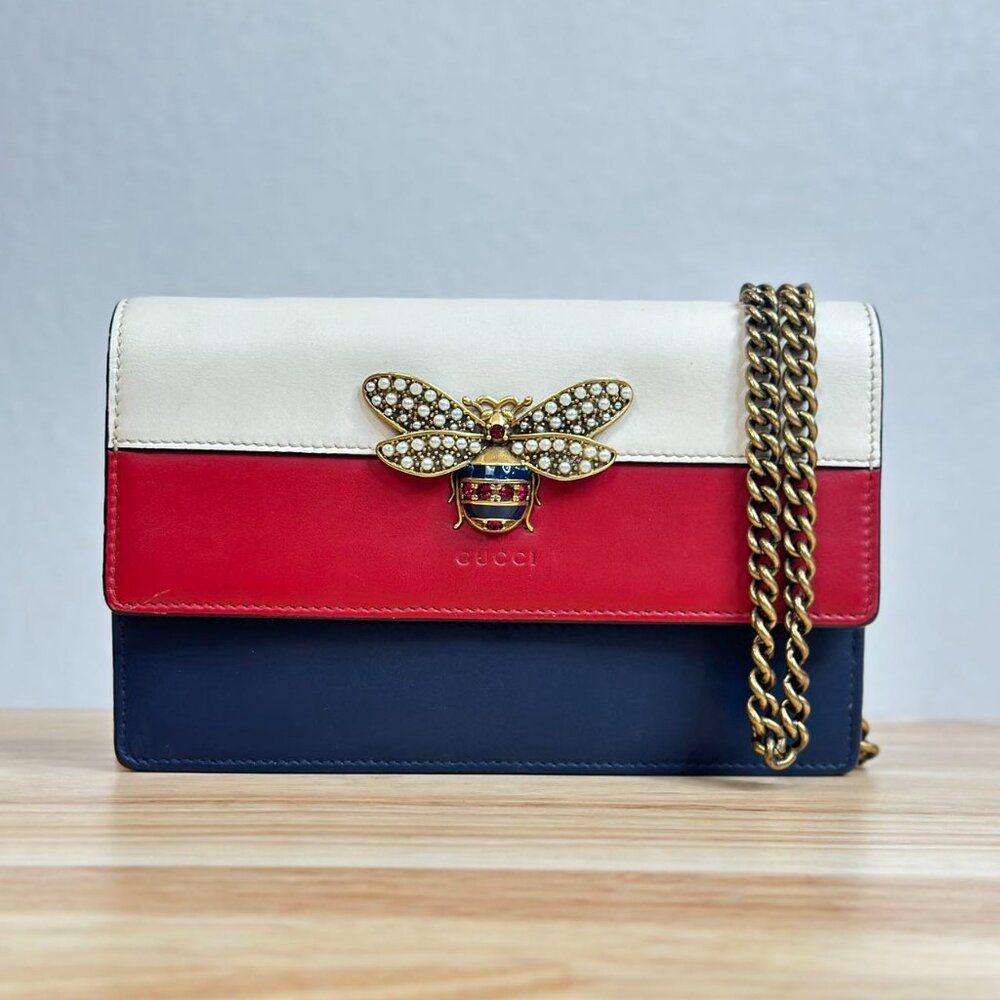 Gucci Tri-Color Leather Queen Bees Shoulder Bag WOC Crossbody